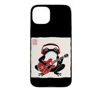 Custodia per iPhone 15 Plus Grumpy Frog Chitarrista Musica Rock Giapponese Woodblock Art