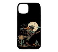 Custodia per iPhone 15 Plus Halloween strega gatto cowboy deserto luna scopa