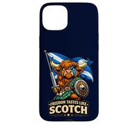 Custodia per iPhone 15 Plus Highland Cow con la bandiera della Scozia