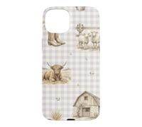 Custodia per iPhone 15 Plus Highland Mucca Pecora Rustico Fattoria Paese Acquerello