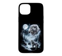 Custodia per iPhone 15 Plus Holland Lop Coniglio che ulula alla luna anni '90 retrò