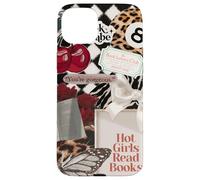 Custodia per iPhone 15 Plus Hot Girls Read Books Leopard Ball 8 Y2K Reader rosa