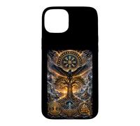 Custodia per iPhone 15 Plus Hugin & Munin - Maglietta con corvi di Odin, vichingo, albero della vita