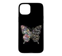 Custodia per iPhone 15 Plus I Can Do All Things Through Christ Floral Butterfly Faith