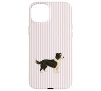 Custodia per iPhone 15 Plus Illustrazione a righe rosa Border Collie carino per cane mamma