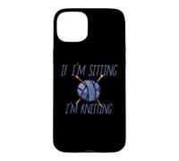 Custodia per iPhone 15 Plus Illustrazione blu If I'm sitting I'm Knitting Yarn Ball