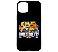 Custodia per iPhone 15 Plus I'm 5 And Digging It Boys Camion da costruzione per il 5 ° compleanno