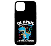Custodia per iPhone 15 Plus In April We Wear Blue Autism Awareness Month Dinosaur T-Rex