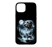 Custodia per iPhone 15 Plus Irish Wolfhound Howling to the Moon, cane retrò anni '90