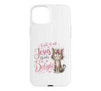 Custodia per iPhone 15 Plus Jesus Thinks I'm A Delight Funny Christian Faith Cat Lover