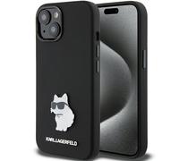 Custodia per iPhone 15 Plus Karl Lagerfeld in silicone Choupette con perno in me