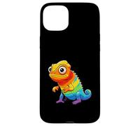 Custodia per iPhone 15 Plus Kawaii arcobaleno camaleonte carino colorato lucertola rettile arte