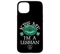 Custodia per iPhone 15 Plus Kiss Me I'm a Lesbian St Patricks Day Green Lips Les Pride