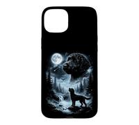 Custodia per iPhone 15 Plus Labradoodle nero che ulula alla luna retrò anni '90 Doodle Dog