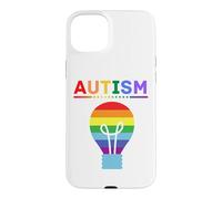 Custodia per iPhone 15 Plus Lampadina arcobaleno per la consapevolezza dell'autismo, supporto autistico, mamma e papà