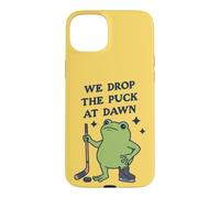 Custodia per iPhone 15 Plus Lasciamo cadere il disco all'alba Funny Hockey Frog