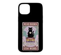 Custodia per iPhone 15 Plus Leggi libri, Sii gentile, Rimani strano - Caffè Cat Women Reading