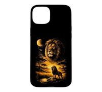 Custodia per iPhone 15 Plus Leone Savana Notte Luna Celeste Streak Fauna Selvatica