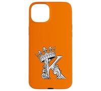 Custodia per iPhone 15 Plus Lettera K Iniziale + Corona Arancione