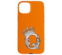 Custodia per iPhone 15 Plus Lettera Q iniziale + corona arancione