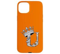 Custodia per iPhone 15 Plus Lettera U iniziale + corona arancione