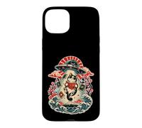 Custodia per iPhone 15 Plus Lettura di gatti UFO Libri Onde giapponesi Retro Space Art
