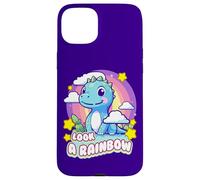 Custodia per iPhone 15 Plus Look a Rainbow Cute Dinosaur with a Rainbow and Stars