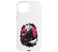 Custodia per iPhone 15 Plus Lupo Anime Girl Samurai Katana Rosa Nero Design Estetico