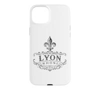 Custodia per iPhone 15 Plus Lyon Rhône Francia Ornate Fleur-De-Lis Stampa Nera