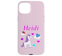 Custodia per iPhone 15 Plus Maglietta per compleanno con unicorno e nome Heidi, personalizzabile