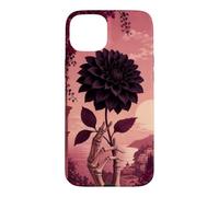 Custodia per iPhone 15 Plus Mano scheletro che tiene una dalia nera