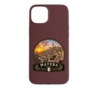 Custodia per iPhone 15 Plus Matera Italia Tramonto Vecchio e Città Mediterraneo Design