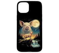Custodia per iPhone 15 Plus Meme di Pig Howling to the Moon Funny Pig Farm Animal degli anni '90
