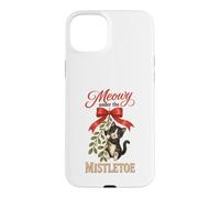 Custodia per iPhone 15 Plus Meowy Under The Mistletoe Cute Tuxedo Kitten Christmas