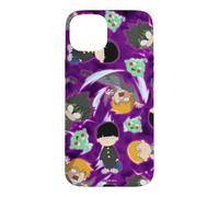 Custodia per iPhone 15 Plus Mob Psycho 100 Repeating Chibi Characters on Purple Anime
