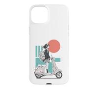 Custodia per iPhone 15 Plus Monopattino in stile anime per ragazze Red Sun Teal Retro Ride Art
