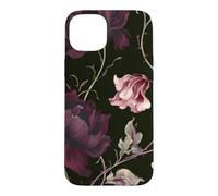 Custodia per iPhone 15 Plus Motivo floreale gotico bordeaux scuro e cipria