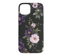 Custodia per iPhone 15 Plus Motivo floreale scuro viola e avorio