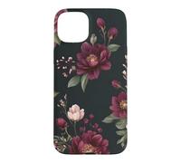 Custodia per iPhone 15 Plus Motivo floreale vintage rosa e nero