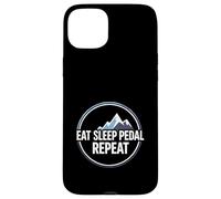 Custodia per iPhone 15 Plus Mountain Biking Cyclist Eat Sleep Pedal Repeat
