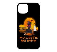 Custodia per iPhone 15 Plus My Westie Rides Shotgun Dog Witch Funny Halloween Costume