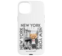 Custodia per iPhone 15 Plus New York City Teddy Bear with The Dumbo Manhattan Bridge