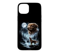 Custodia per iPhone 15 Plus Nova Scotia Duck Tolling Retriever che ulula alla luna anni '90