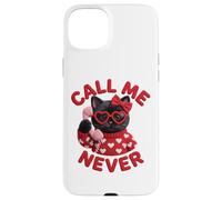 Custodia per iPhone 15 Plus Occhiali con scritta "Call Me Never Black Cat Valentine" con cuore e grafica carina