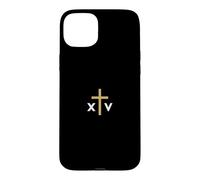 Custodia per iPhone 15 Plus Papa Leone XIV numero romano con Croce sottile Gesù