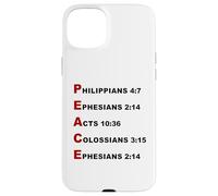 Custodia per iPhone 15 Plus PEACE Acrostic - 5 Christian Faith Bible Verse Scriptures
