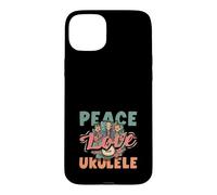 Custodia per iPhone 15 Plus Peace Love Ukulele Hippie, lettore musicale hawaiano retrò