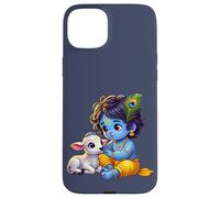 Custodia per iPhone 15 Plus Piccolo Krishna Gopal con vitello adorabile arte spirituale indù