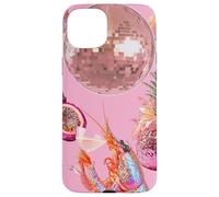 Custodia per iPhone 15 Plus Pink Preppy Disco Ball Gamberetti Martini Cocktail Estate Divertente