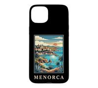 Custodia per iPhone 15 Plus Poster artistico di viaggio costiero del porto di Minorca, Spagna